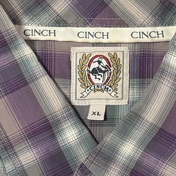 Cinch Men’s Plaid Button Down Western Shirt Size XL Purple Green Long Sleeve - Picture 3 of 7
